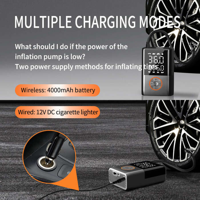 Black - 150Psi Cordless Air Pump Portable Car Air Pump Dual Screen Display 4000mAh Car Electric Tire