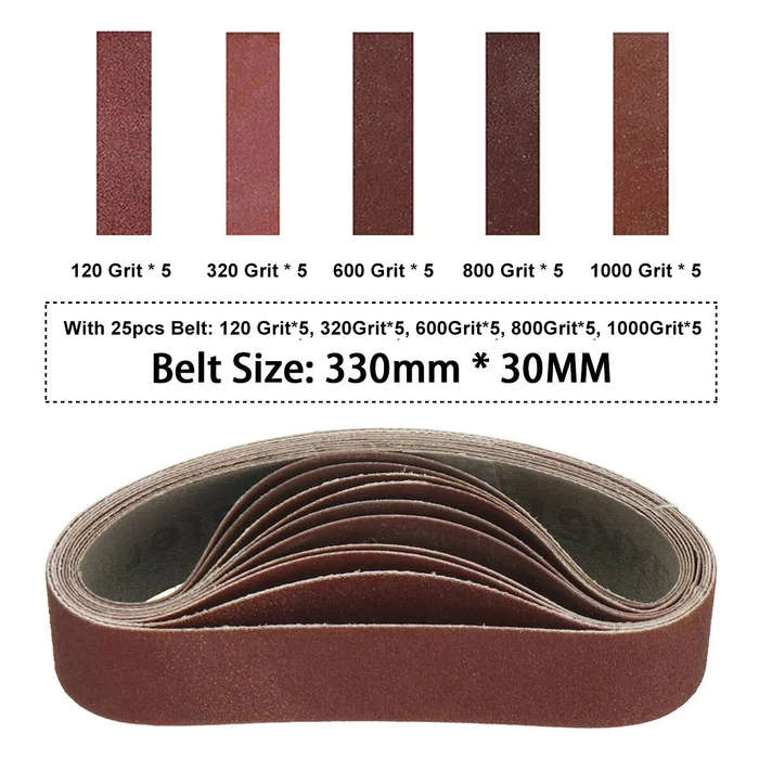 25PCS 330x30mm Sanding Belts 120/320/600/800/1000 Grits for Belt Sander Knife Sharpening Woodworking