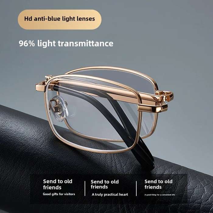 +200 - Anti Blue Light Multifocal Reading Glasses, Portable Foldable Presbyopic Glasses for Both Nea