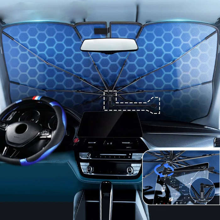 L - Car Front Windshield Sunshade V-Neck Foldable Umbrella Reflective Sunshade For Vehicles Blocking