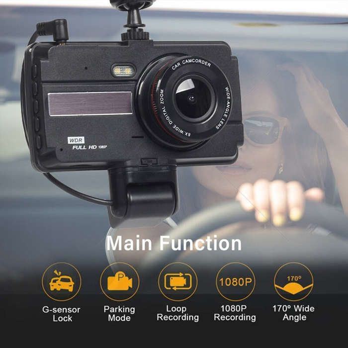 2 Lens(Front+Rear) - 4-Inch Driving Recorder With Dual Recording Dash Cam Car HD 1080 In-Car Night V
