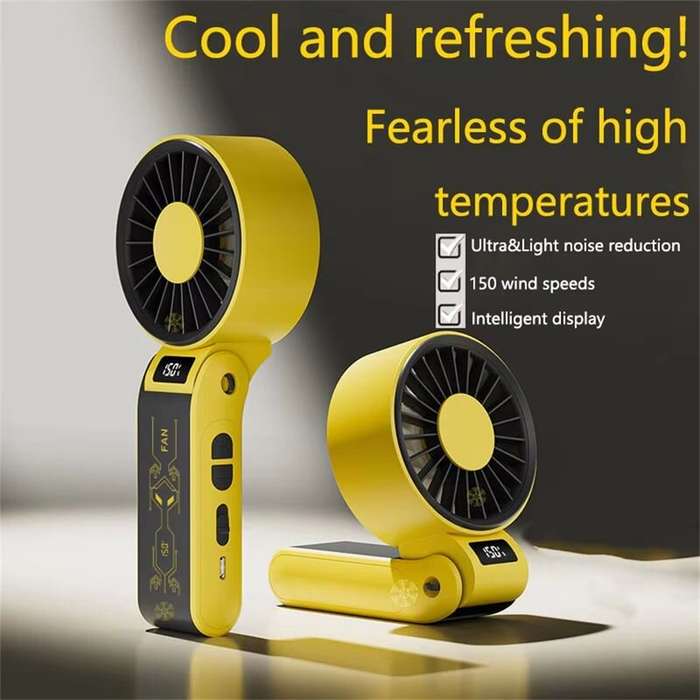 Black - Foldable Handheld Fan 150 High Speed Adjustable Noise Free USB Rechargeable 5000mAh Lightwei