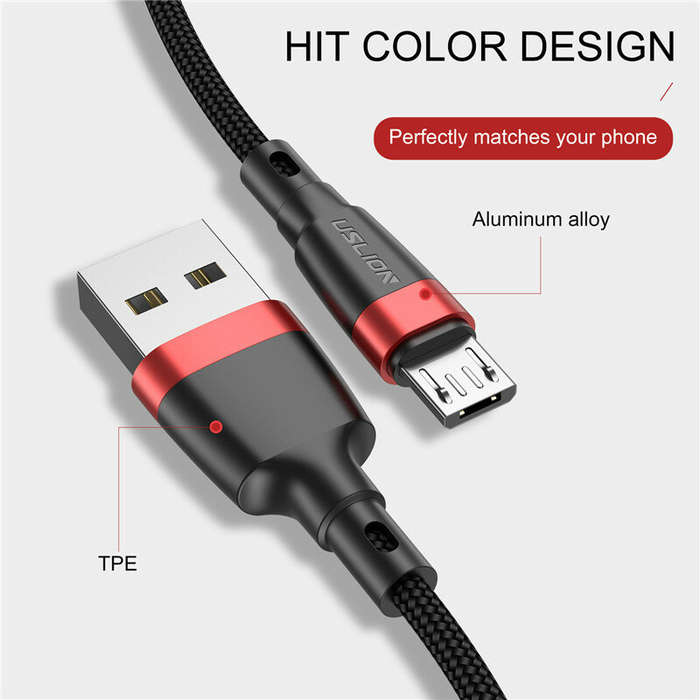 1M - USLION 3A USB-A to Micro USB Cable QC3.0 Fast Charging Data Transmission Copper Core Line 1M/2M
