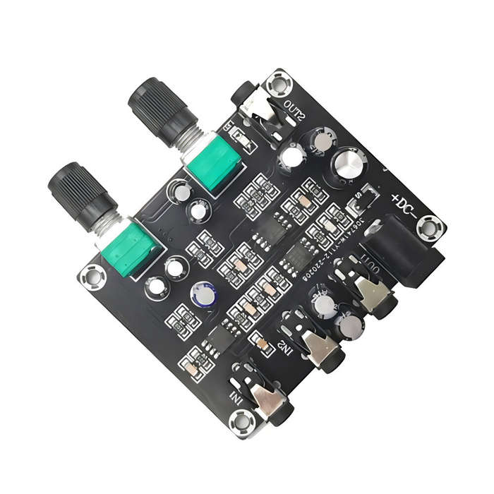 Black - HiFi 2-Way 2-Channel Stereo Audio Signal Mixer Board DC 5-24V 3.5mm Interface Low Noise Ampl