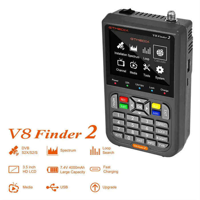 Black - GTMEDIA V8 Finder2 Satellit Finder Signal Meter 4000mAh Battery 3.5" HD LCD Type-C Fast Char
