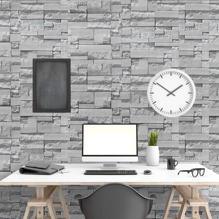 #1 - Gray Wallpaper Sticker Wall Cloth Wallpaper Self-Adhesive Waterproof Pvc Retro Brick Pattern St