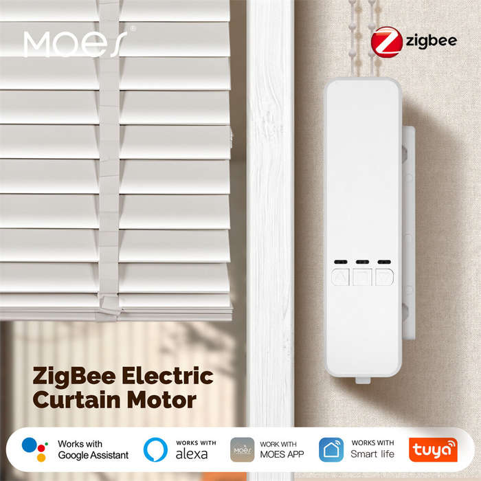 White - MOES Tuya Zigbe Smart Curtain Motor Chain Roller Blinds Timing Function App Remote Control V