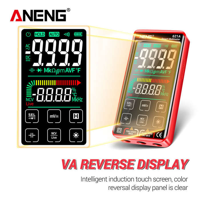ANENG 621A 9999 Counts Auto Range Full-screen Touch Smart Digital Multimeter Rechargeable DC/AC Volt