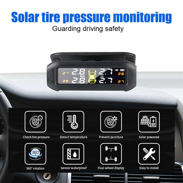 .A - Wireless Solar TPMS Car Tire Pressure Monitoring System Universal Smart Tire Monitor 4 External
