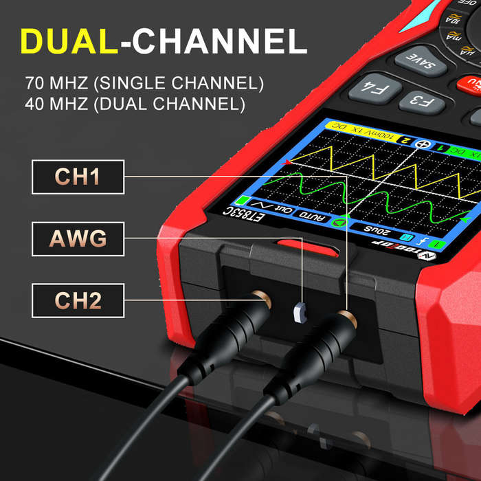 Red - ET853C 3-in-1 2CH 70Mhz Oscilloscope Multimeter Signal Generator 3-In-1 200Msps Sampling Rate