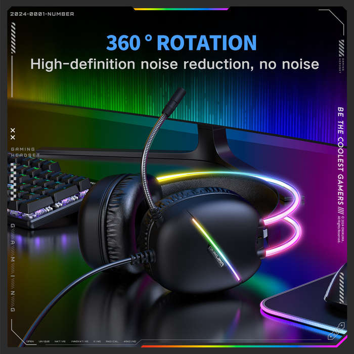 Black - ONIKUMA X33 RGB Gaming Headset Wired Earphone 50mm Large Driver Unit Virtual Surround Sound