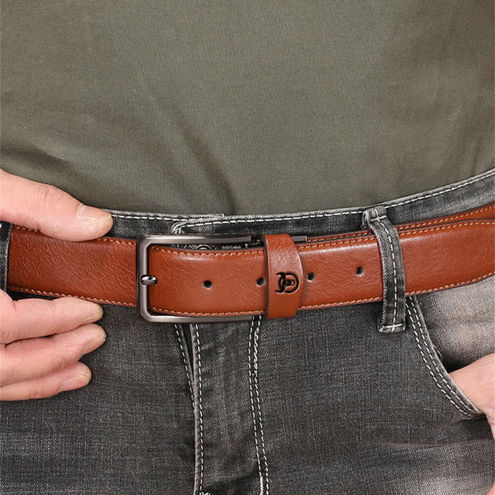 Brown - BULLCAPTAIN 130cm Genuine Leather Men's Fashionable Pinch-buckle Belt with Box as Valentine'