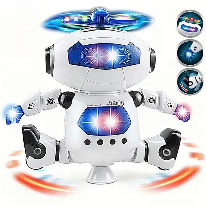 White - 360 Space Rotating Dance Astronaut Robot RC Music LED Light Electronic Walking Funny Toys fo