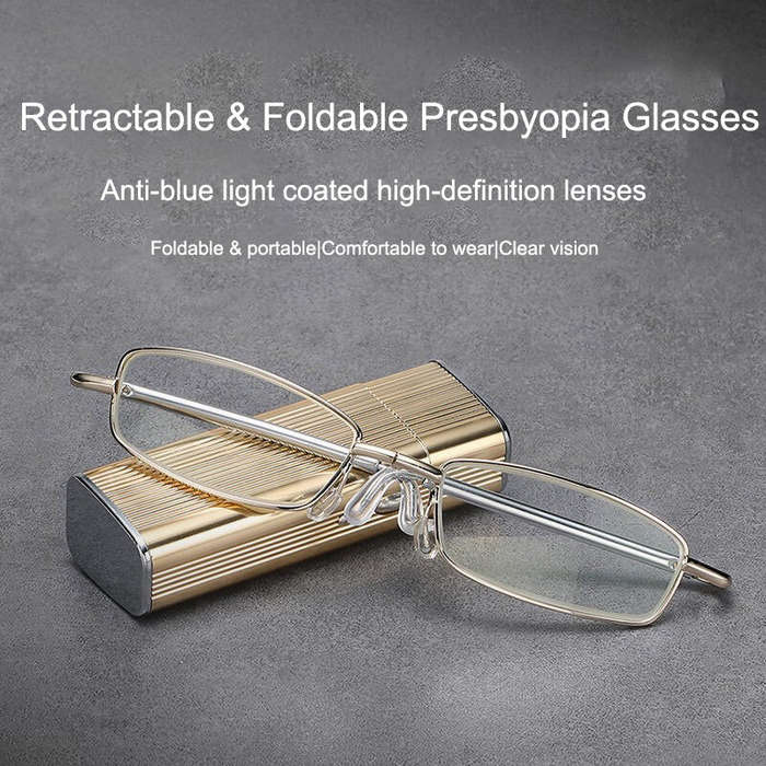 +100 - Folding Stretching Presbyopia Glasses Portable Anti Blue Light Reading Glasses Ultra-light An