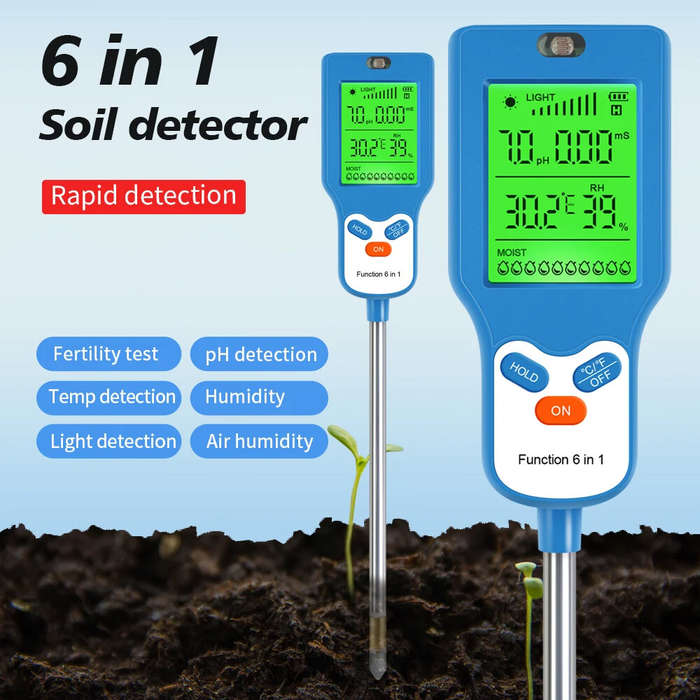 Six in one - 6 in 1 Soil Meter PH Tester LCD Display Light Fertility Temperature Moisture Humidity A