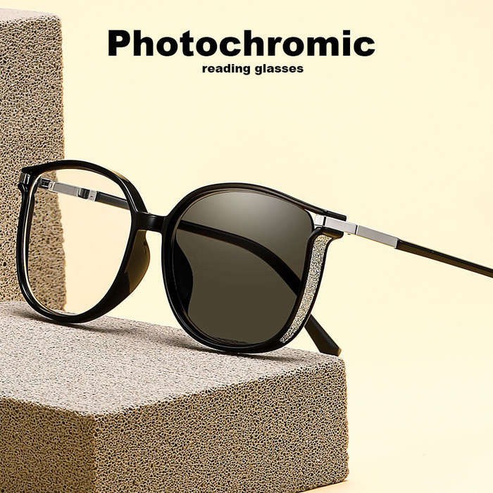 +150 - Anti-blue Light Photochromic Reading Glasses Fashion Diamonds Frames Outdoor UV protection Pr