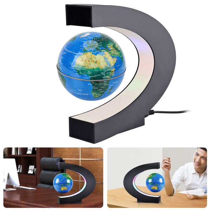EU Plug - AGSIVO Magnetic Floating Levitating Globe World Map with LED light Educational Gifts for K