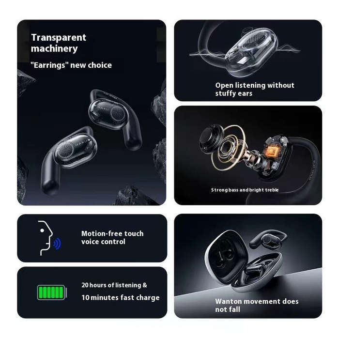 Black - HAKII CPODS OWS Earbuds Wireless bluetooth 5.4 Earphone 16mm Diaphragm Moving Coil Deep Bass