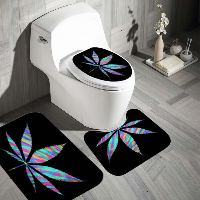 Set - Bakeey Plant Leaves Printed Curtain For Bathroom Shower Anti-slip Bath Mat Sets Toilet Cover K