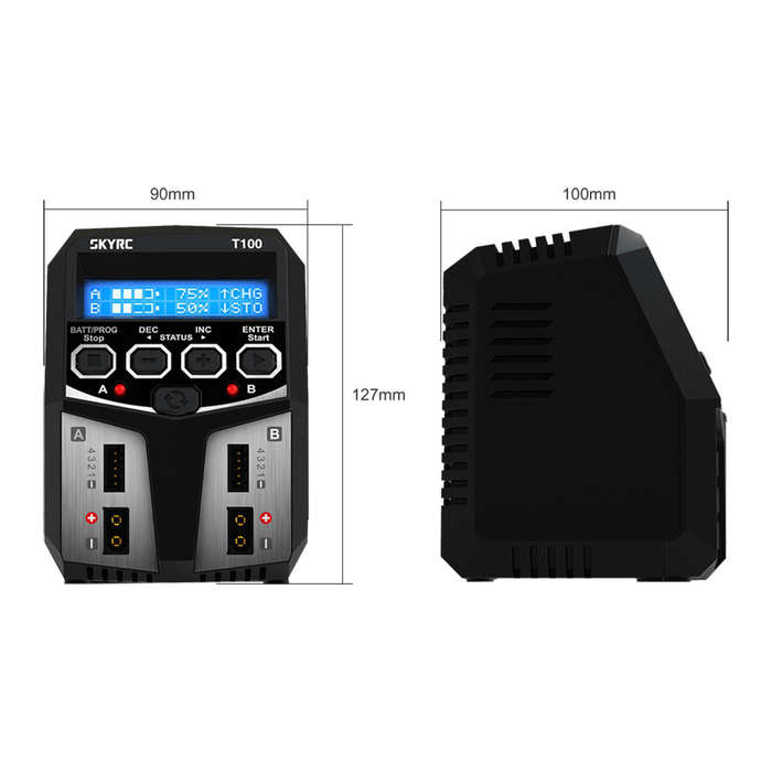 US Plug - SKYRC T100 DUAL 5A 2X50W Balance Charger for 2-4S LiPo/LiIon/LiFe/LiHV Battery