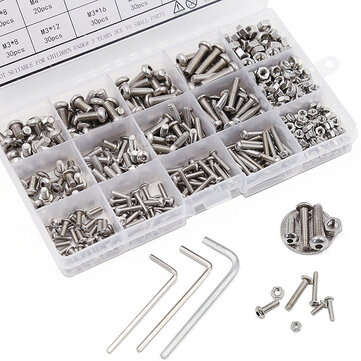 Suleve MXSH10 520Pcs Stainless Steel Hex Socket Round Head Screws Nuts Assortment Set M3 M4 M5