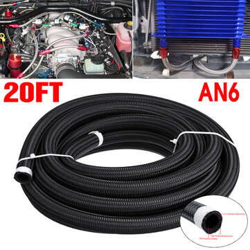 20FT AN4 AN6 AN8 AN10 Fuel Hose Oil Gas Line Pipe PTFE Nylon Stainless Steel Hose (SIZE: #6)