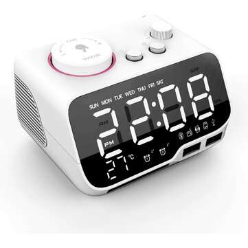 Uplift Alarm Clock Radio Bluetooth Speaker Battery Backup Clock with Dimmer... (PLUG: USPLUG(BLACK))