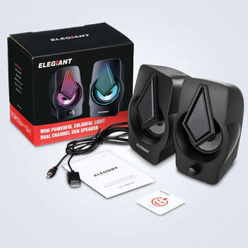 ELEGIANT PC Speakers 2.0 USB Powered Stereo Volume Control with LED Light Mini Portable Gaming Speak