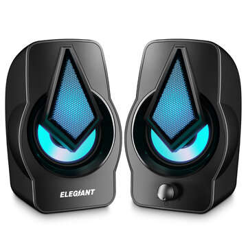 ELEGIANT PC Speakers 2.0 USB Powered Stereo Volume Control with LED Light Mini Portable Gaming Speak