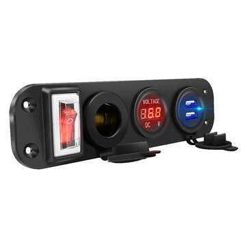 4 in 1 USB Lighter Digital Voltmeter Dual USB Power Charger 12V Power Socket Waterpr... (COLOR: RED)