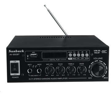 Sunbuck AV-660BT 2000W Bluetooth 5.0 Audio Power Amplifier EQ Ster... (PLUG: AUPLUG | COLOR.: BLACK)