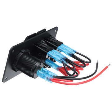 LED Switch Panel 2 Gang Rocker Switch Toggle QC 3.0 USB Blue LED Car Marine Boat
