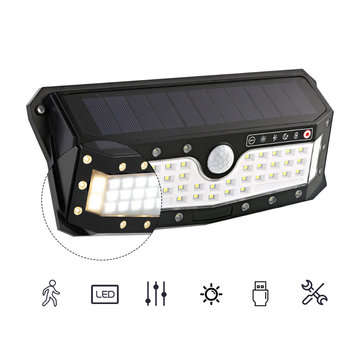 ARILUX Solar Power / USB Rechargeable Waterproof 57 LED PIR Motion Sensor Wall Light Outdoor Garde