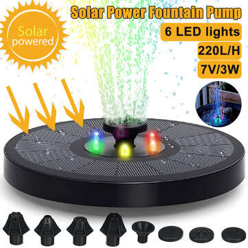 7V 3W Solar Fountain Powered Water Pump Bird Bath Pond Floating Garden Pool Outdoor