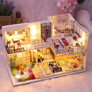Wooden Crafts DIY Handmade Assembly 3D Doll House Miniature Furniture Kit with LED Light Toy for Kid