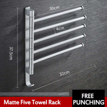Aluminum Wall Mount Towel Rail Rack Rotatable Holders 2/3/4/5 Storage Hanger (STYLE: 4)