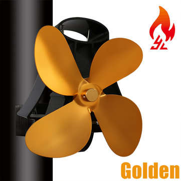 4 Blades Silent Wall Mounted Heat Powered Stove Fan Wood Burner Fireplace EcoFan (COLOR.: GOLDEN)