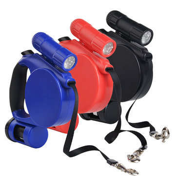 4.5M 20kg Retractable Dog Leash Automatic Walking Leash Lead with LED Garbage Dispenser Night Light