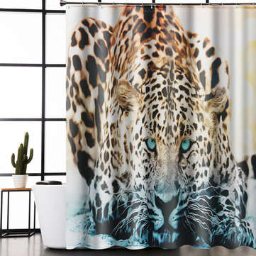 180 x 180cm Snow Leopard Home Bathroom Shower Curtain Waterproof Fabric +12 Hooks