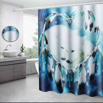 B68916 White Wolf Dream Catcher Bathroom Shower Curtain Lid Toilet Mat Cover Bath Flo... (NUMBER: 1)