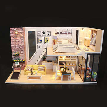 DIY Assembling Doll House with Music/Sound/Light Modern House Toy for Christmas Birthday Gift