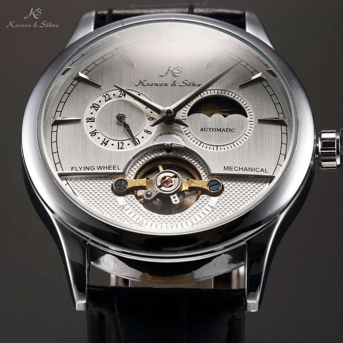 KRONEN & SOHNE Moonphase Skeleton Tourbillon Chrono Watch w/ BOX, PAPERS
