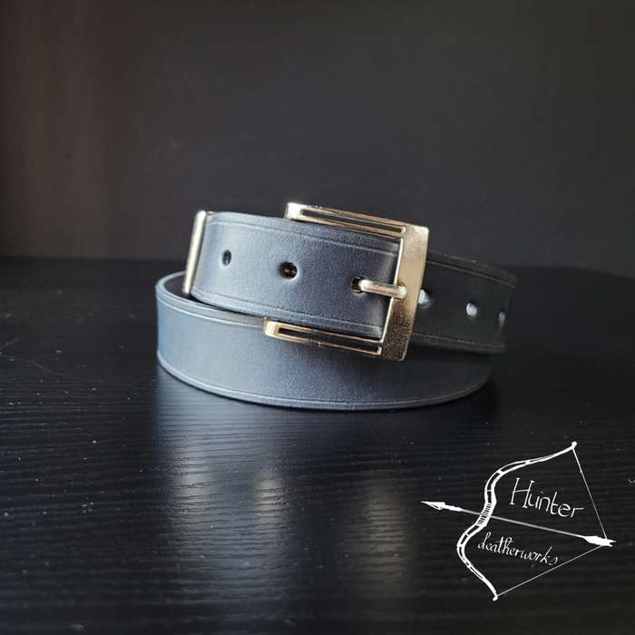 Mens Belt, Full Grain Leather - Navy