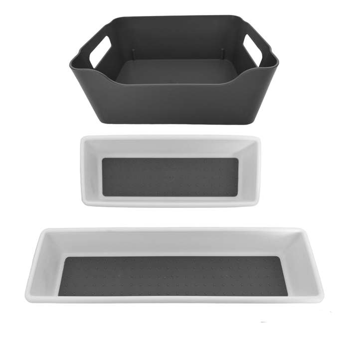 White, Grey Organizer set 3 Piece - Non Stackable