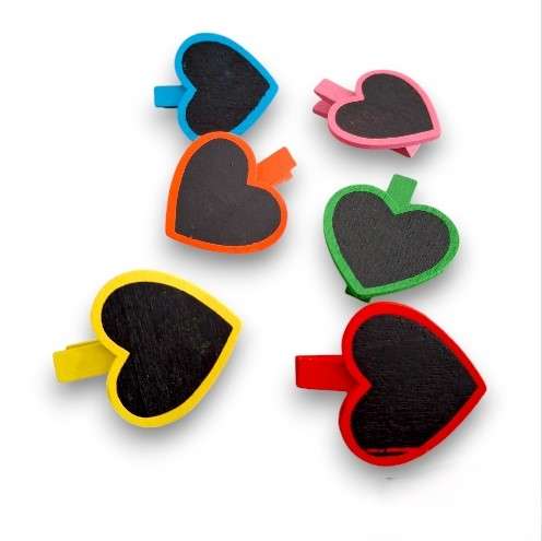 Colorful Wooden Heart-Shaped Chalkboard Pegs