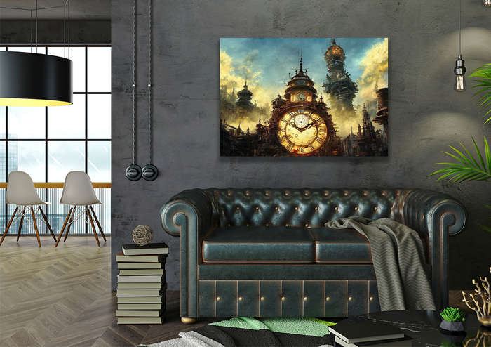 Fantasy Architecture a Ancient Clock Tower in Steampunk City