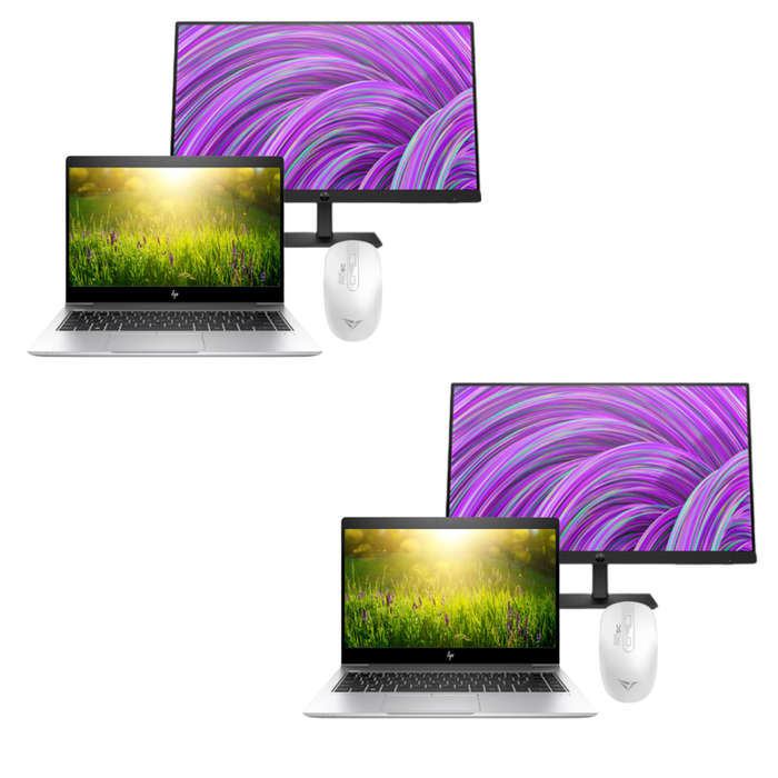 2x HP Elitebook 840 G6 i5 8th Gen Laptops | HP P224 22" Monitors | Alcatroz Wireless Mouse