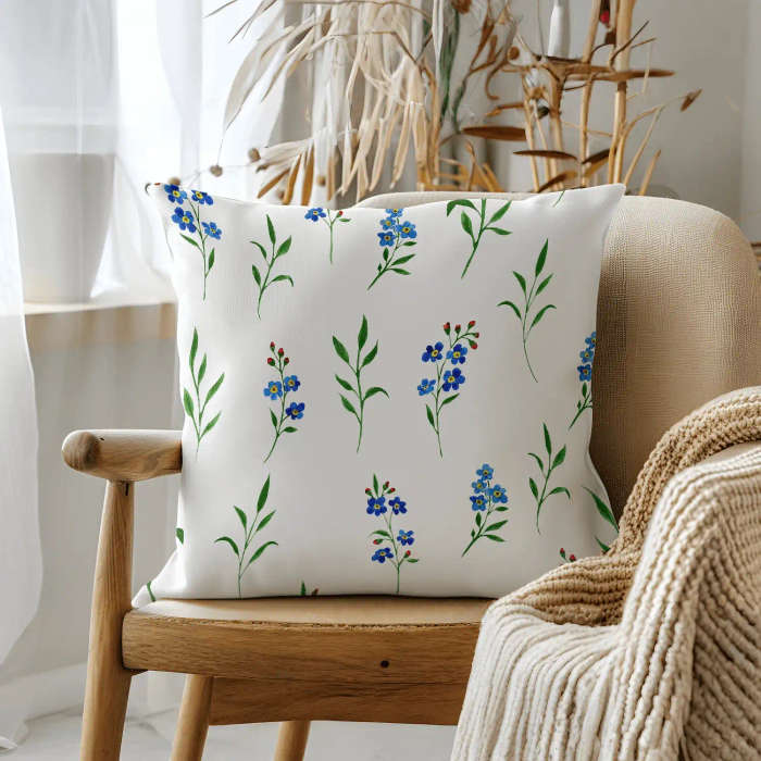 Blue Floral Country Style Throw Pillow