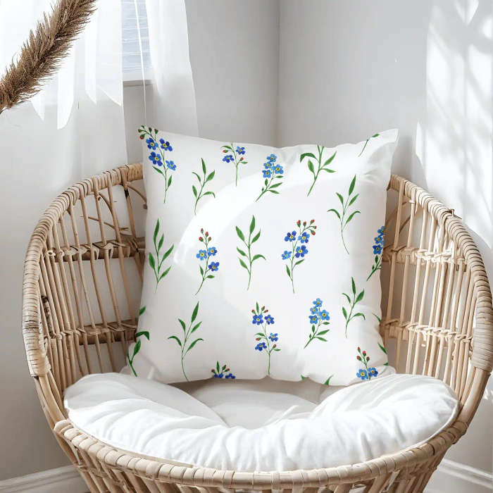Blue Floral Country Style Throw Pillow