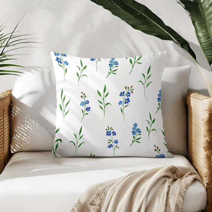 Blue Floral Country Style Throw Pillow
